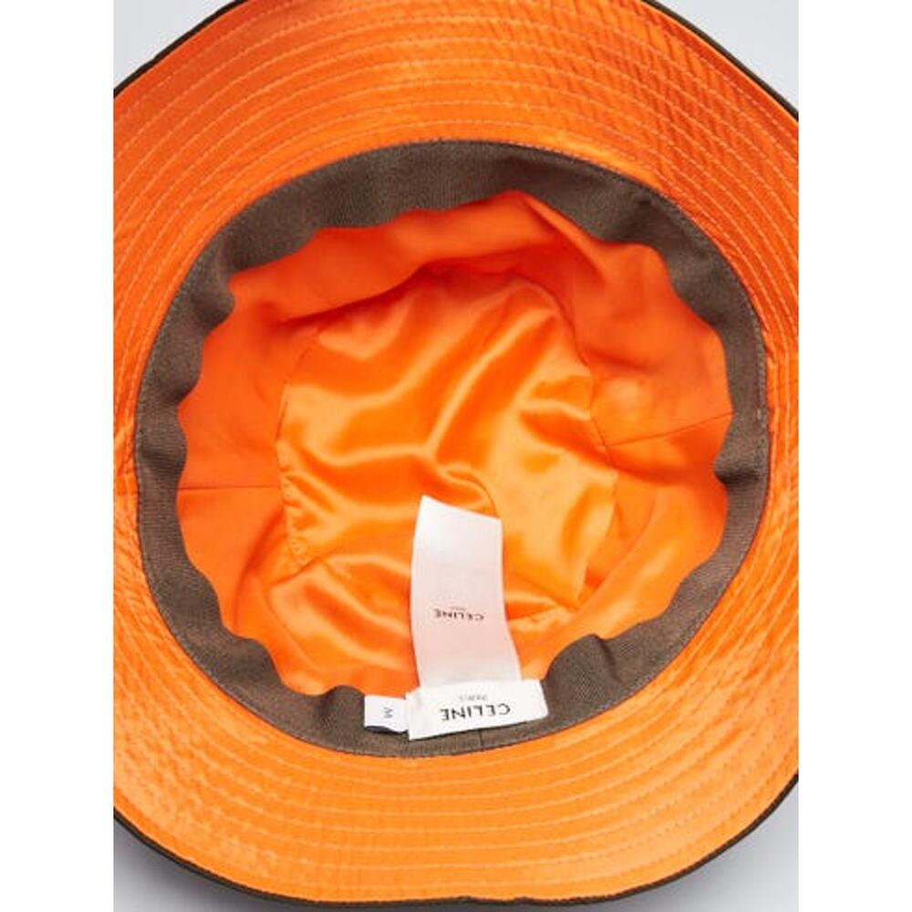 Celine Dark Green Orange Quilted Polyester Logo Bucket Hat Size M - Picture 7 of 7